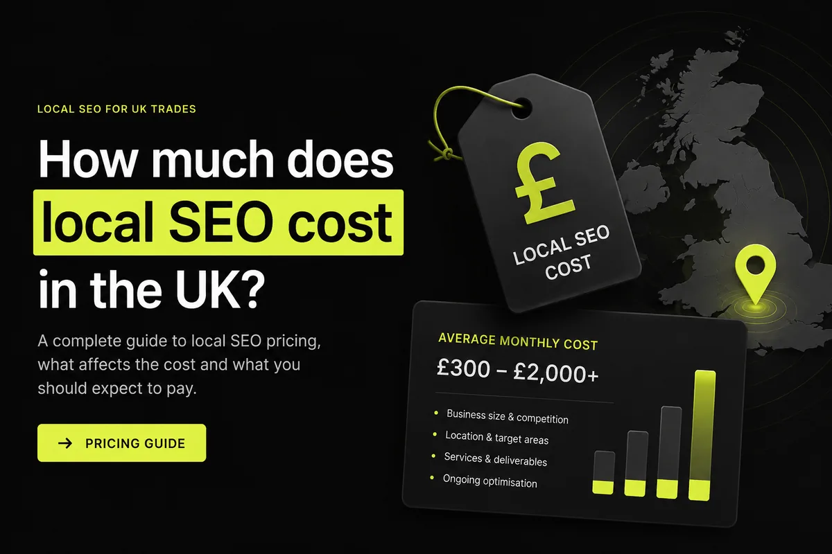 Local SEO pricing illustration showing an average monthly cost range and the factors that move it up or down